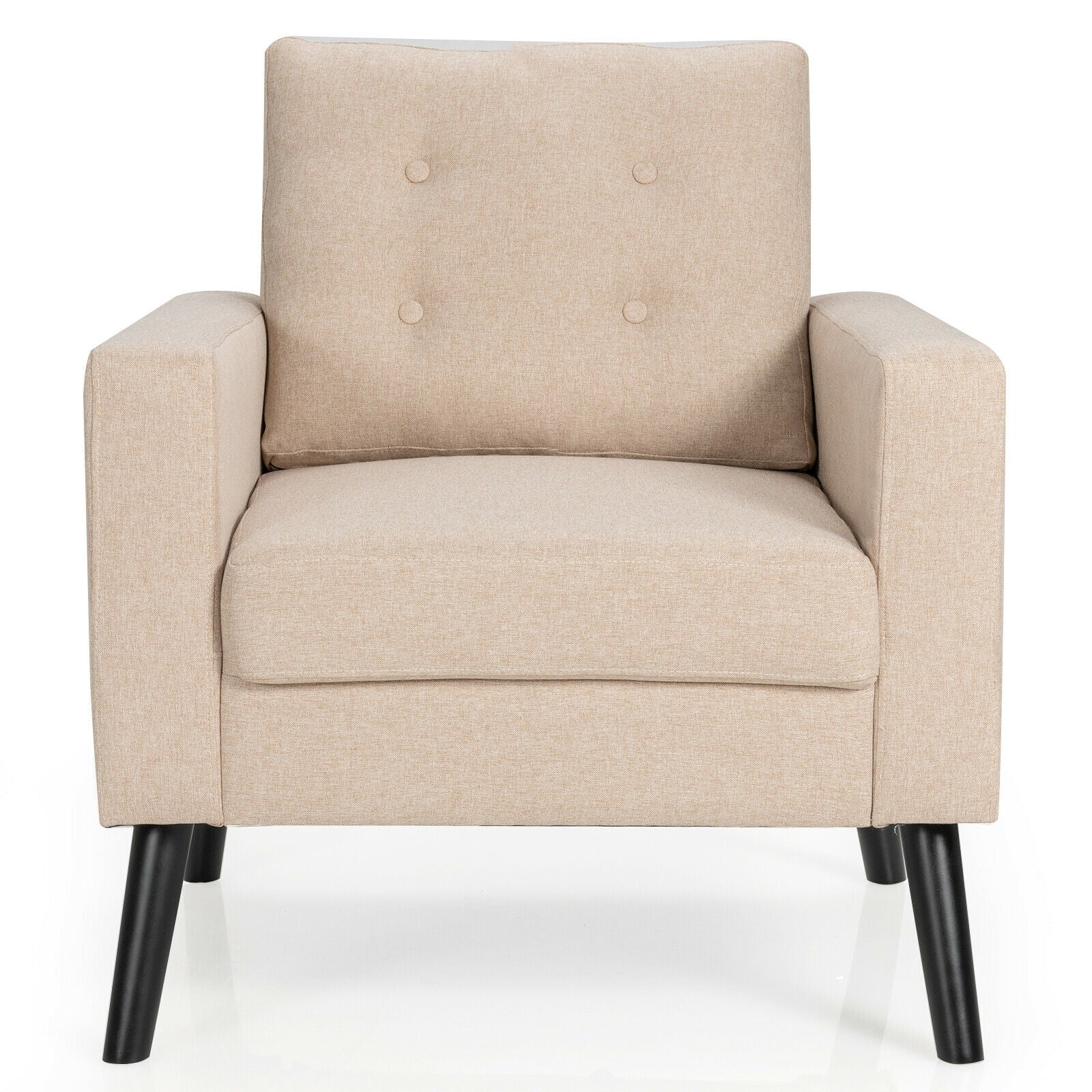 Mid-Century Upholstered Armchair Club Chair with Rubber Wood Legs-Beige