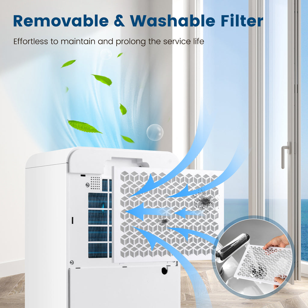 32 Pints/Day Portable Quiet Dehumidifier for Rooms up to 2500 Sq. Ft-Blue