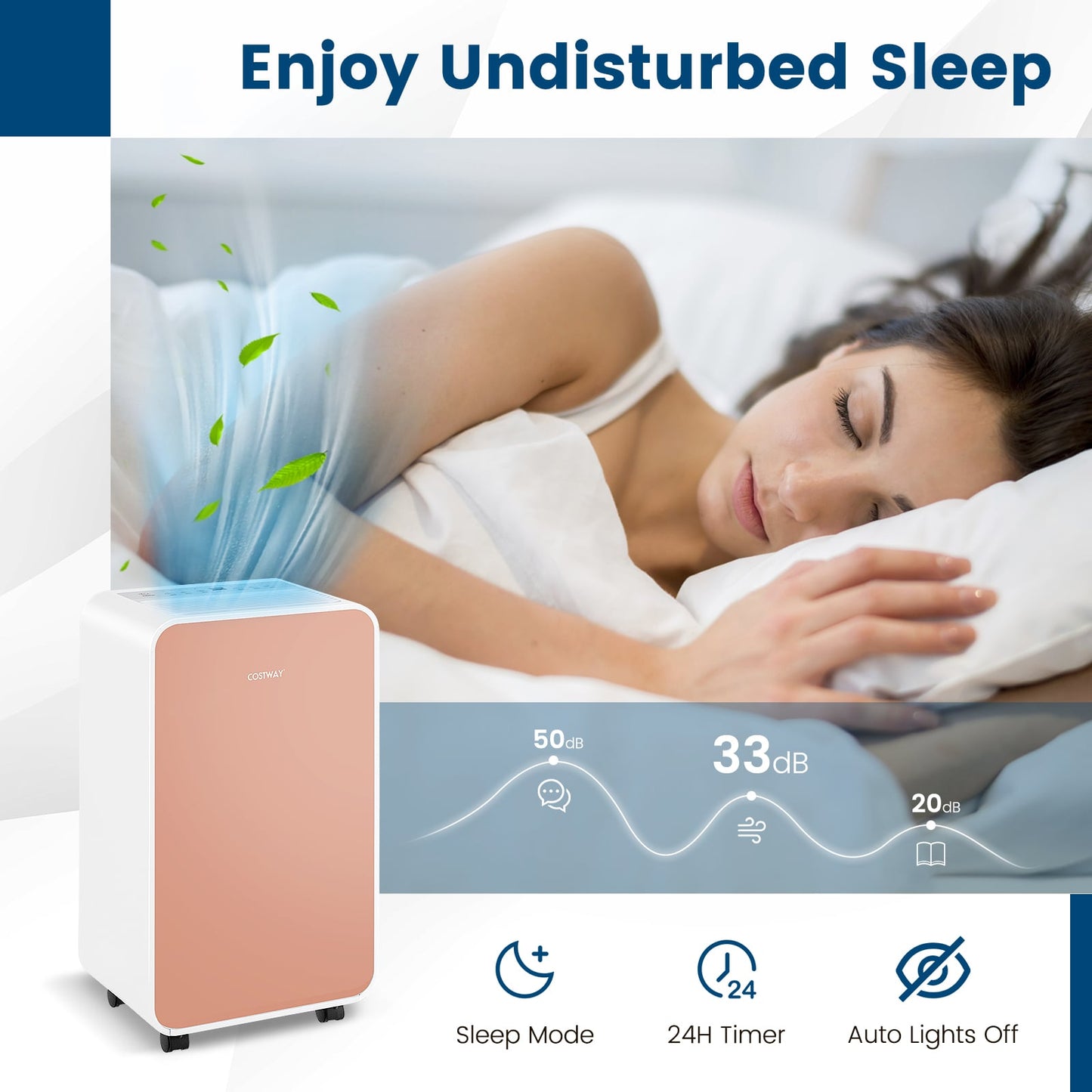 32 Pints/Day Portable Quiet Dehumidifier for Rooms up to 2500 Sq. Ft-Pink