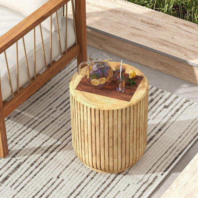 Boho Hourglass-shaped Outdoor Side Table with Wood Grain