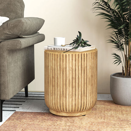 Boho Hourglass-shaped Outdoor Side Table with Wood Grain