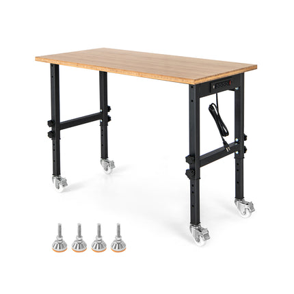 48" x 24" Adjustable Height Mobile Workbench with Caster-Natural
