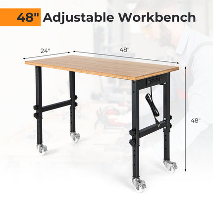 48" x 24" Adjustable Height Mobile Workbench with Caster-Natural