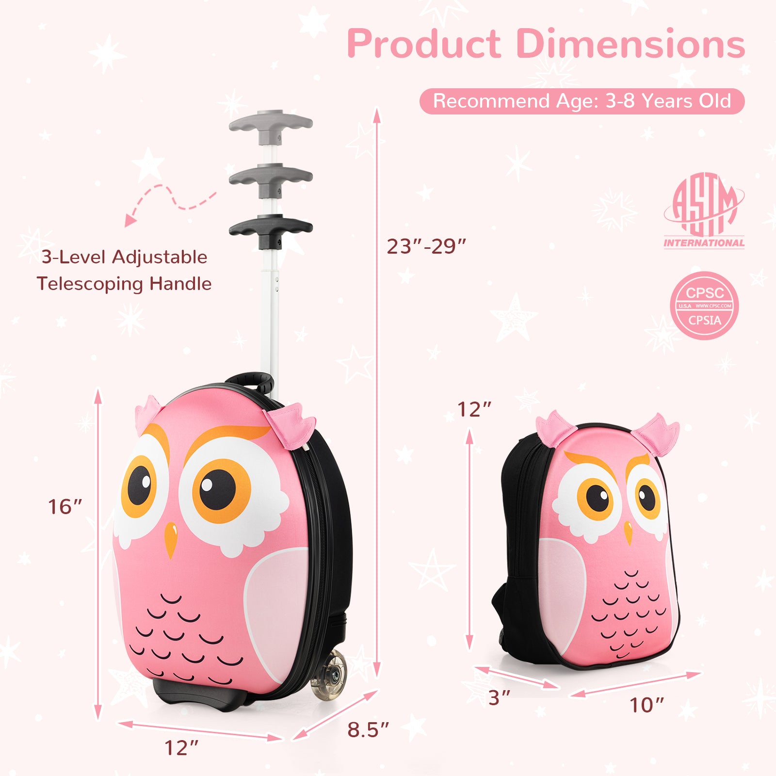 Lightweight and Portable Rolling Suitcase for Children-Pink