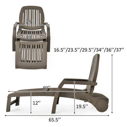 Adjustable Patio Sun Lounger with Weather Resistant Wheels-Coffee