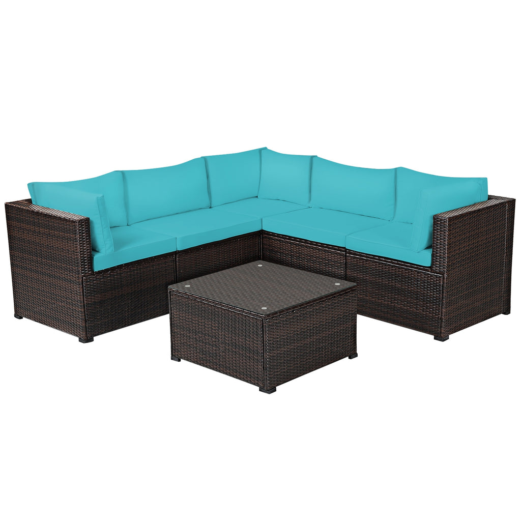 Ensemble de canapé 6 pièces pour mobilier de patio avec coussins pour l'extérieur - Turquoise
