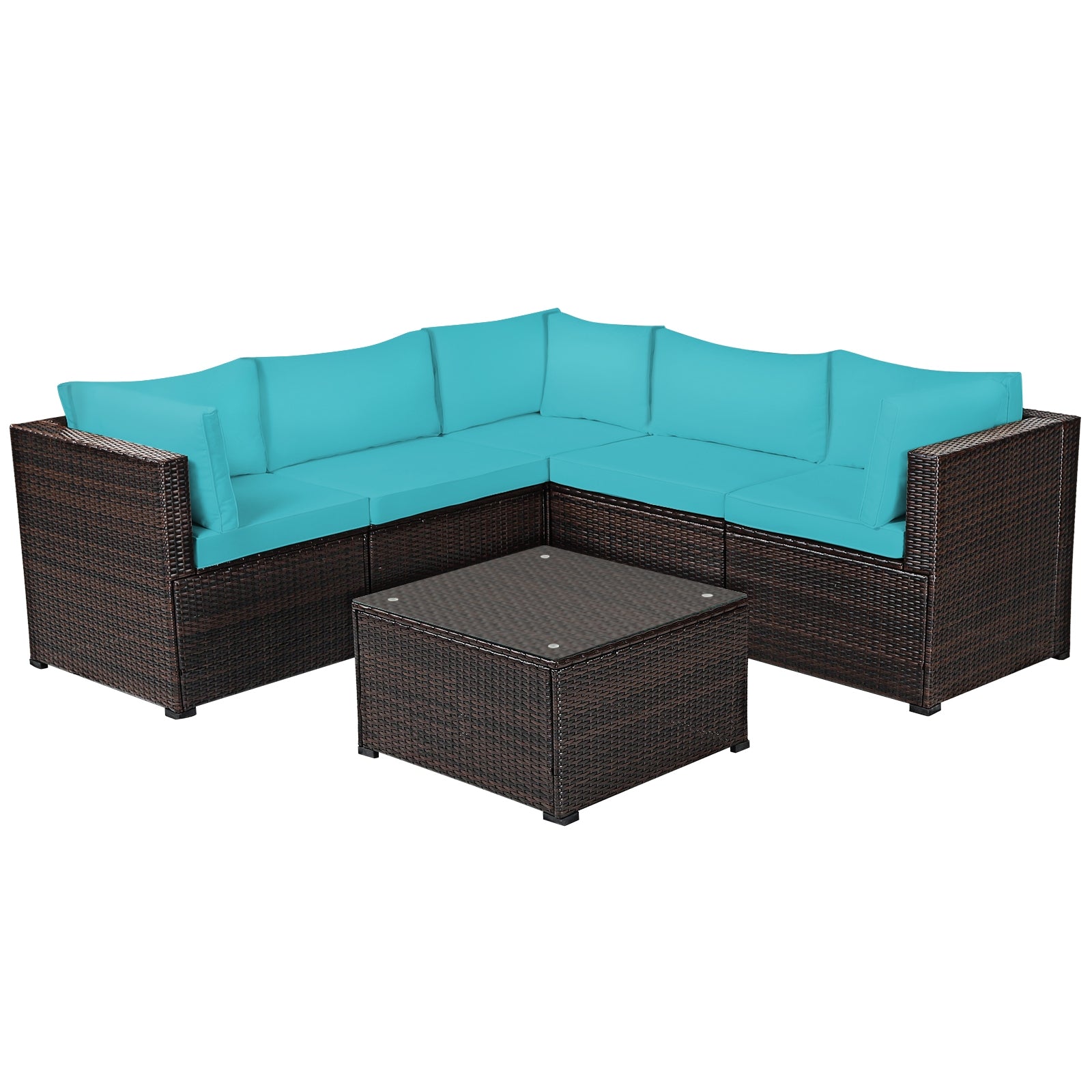 Ensemble de canapé 6 pièces pour mobilier de patio avec coussins pour l'extérieur - Turquoise