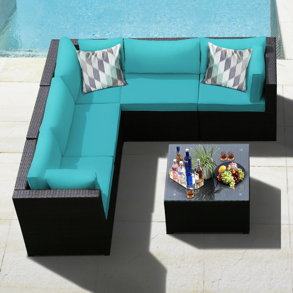 Ensemble de canapé 6 pièces pour mobilier de patio avec coussins pour l'extérieur - Turquoise