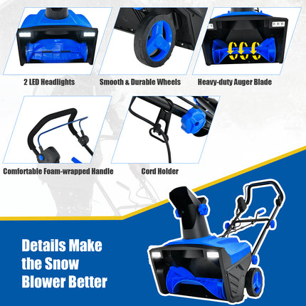 20 Inch 120V 15Amp Electric Snow Thrower  with 180Â° Rotatable Chute-Blue