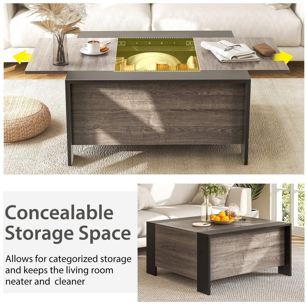 36.5 Inch Coffee Table with Sliding Top and Hidden Compartment-Gray