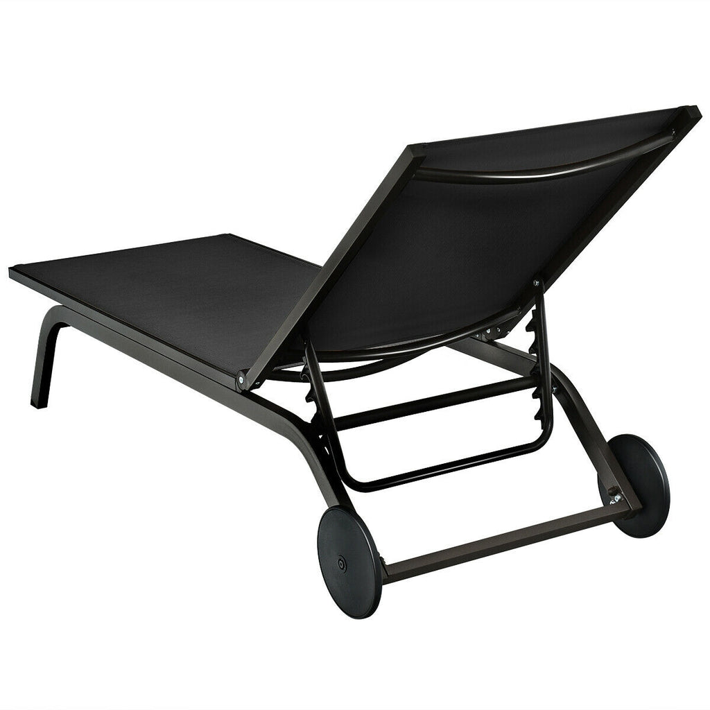 Chaise longue de patio extérieure en tissu d'aluminium avec inclinaison réglable - Noire