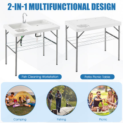2-in-1 Folding Fish Cleaning Table-White