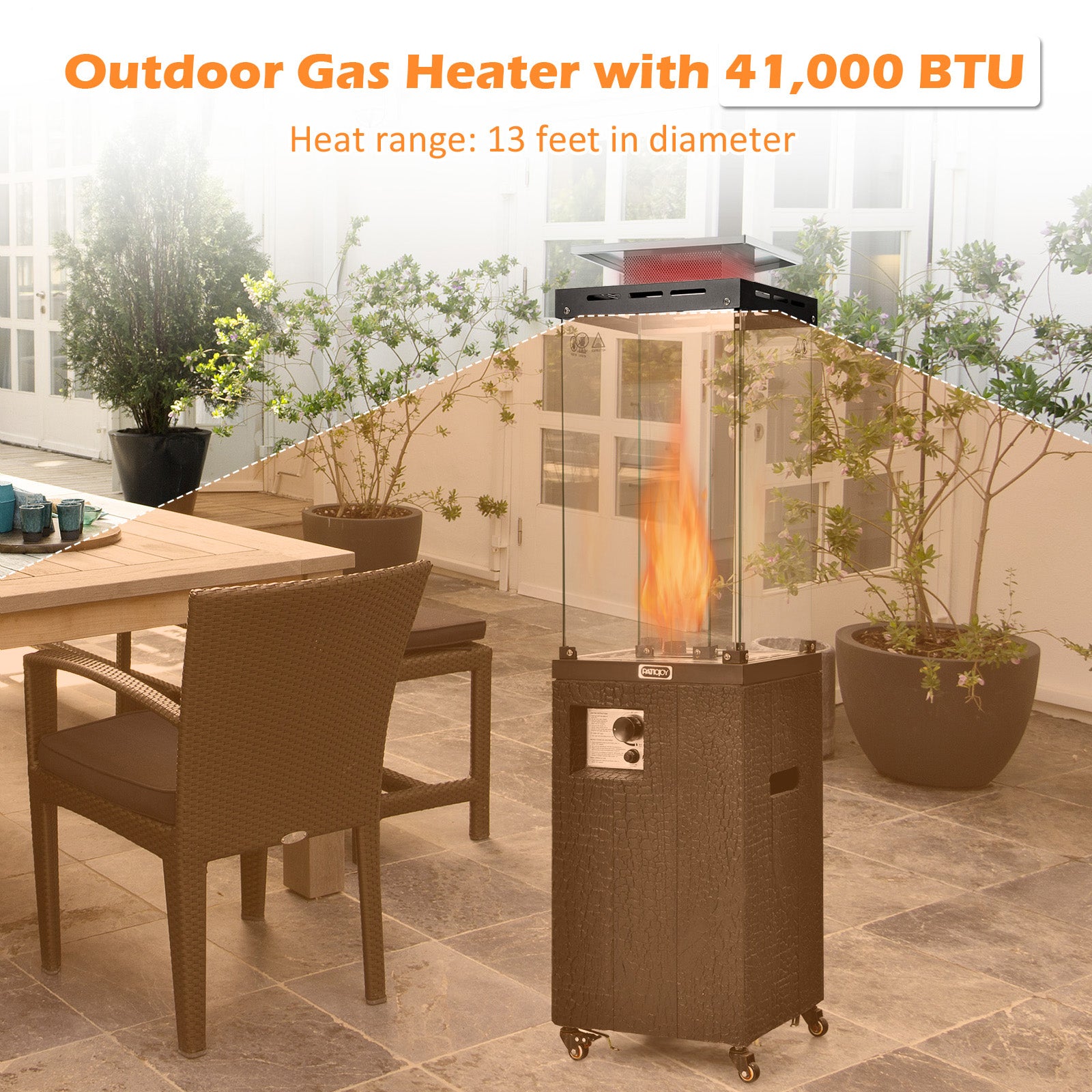 Chauffe-terrasse au propane de 41 000 BTU avec roulettes verrouillables - Noir