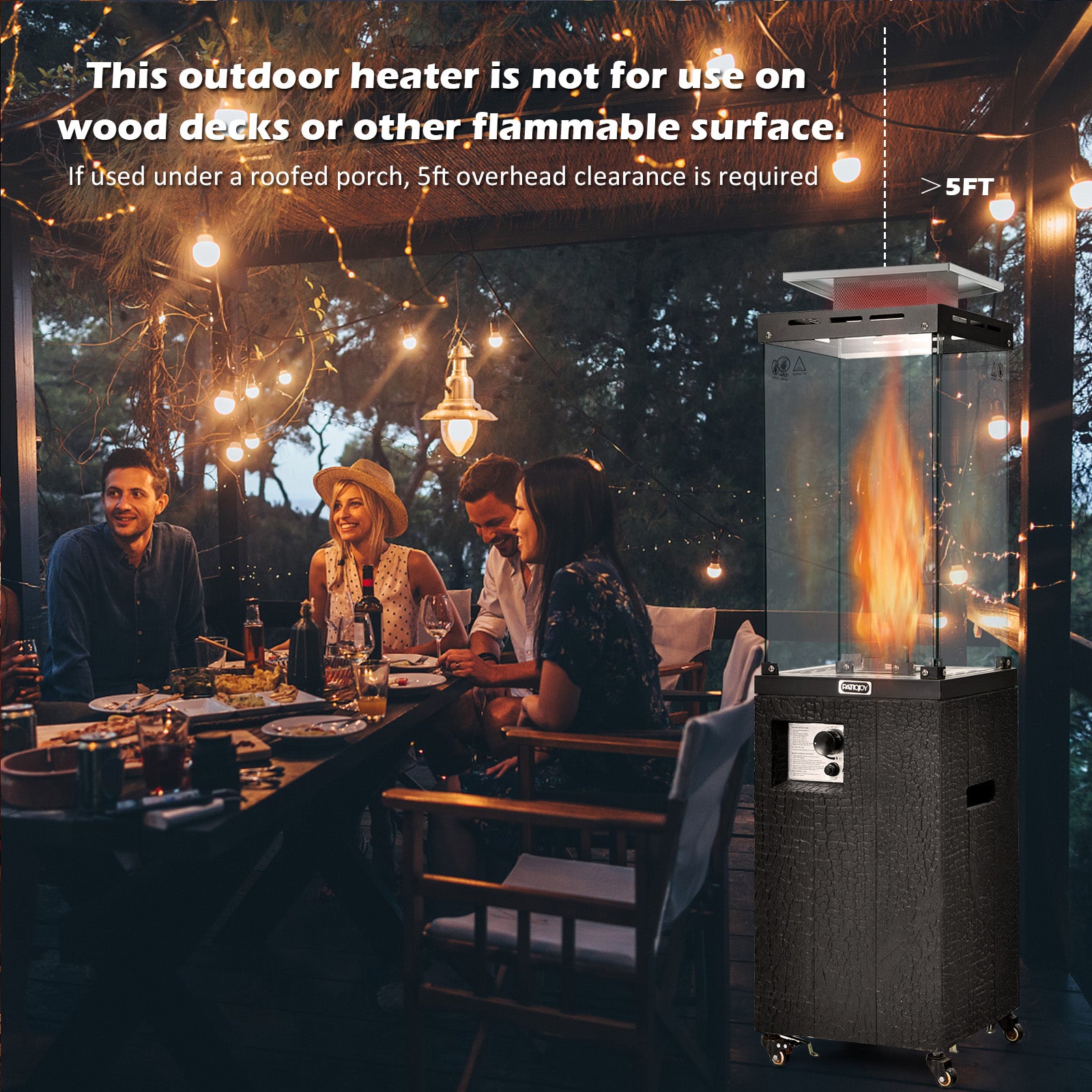 Chauffe-terrasse au propane de 41 000 BTU avec roulettes verrouillables - Noir