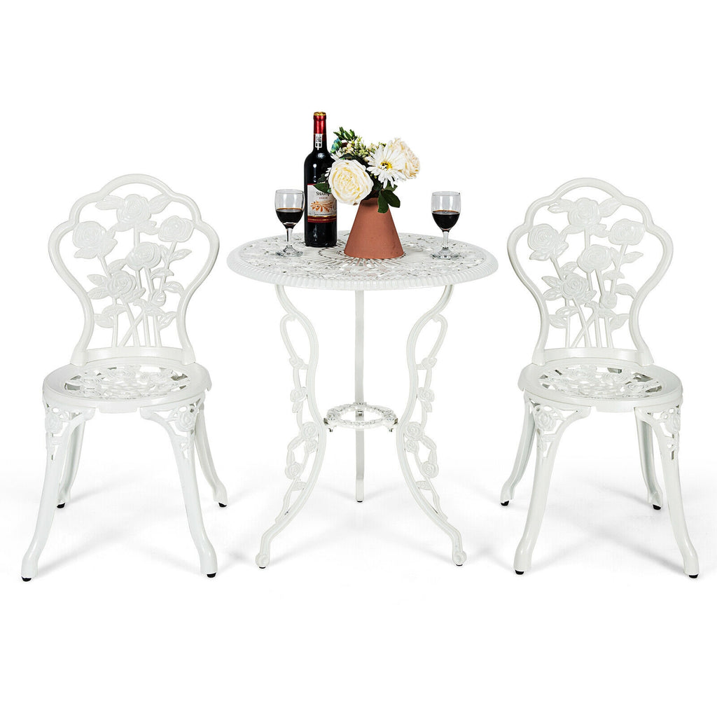 Ensemble de meubles de patio d'extérieur en fonte d'aluminium avec motif rose - Blanc