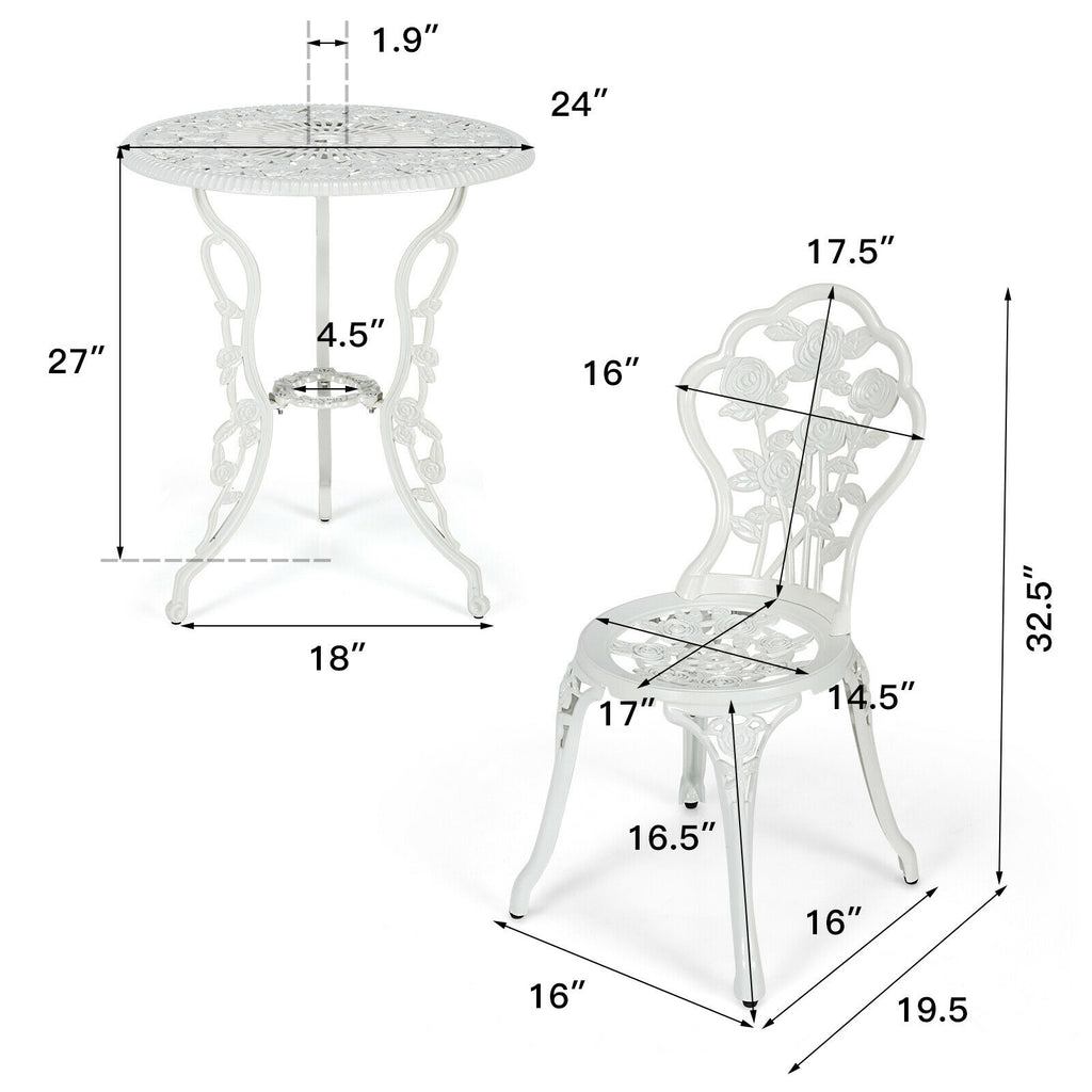 Ensemble de meubles de patio d'extérieur en fonte d'aluminium avec motif rose - Blanc