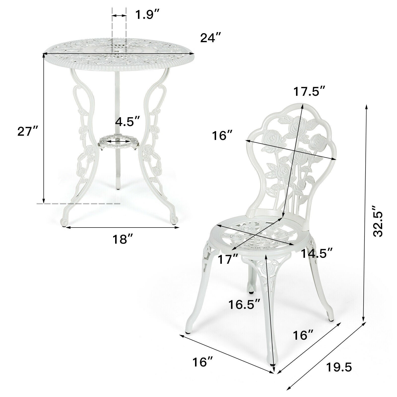 Ensemble de meubles de patio d'extérieur en fonte d'aluminium avec motif rose - Blanc