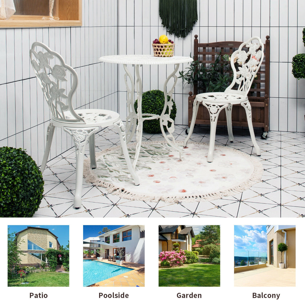 Ensemble de meubles de patio d'extérieur en fonte d'aluminium avec motif rose - Blanc