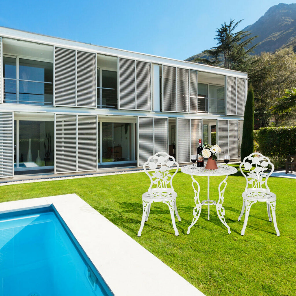Ensemble de meubles de patio d'extérieur en fonte d'aluminium avec motif rose - Blanc