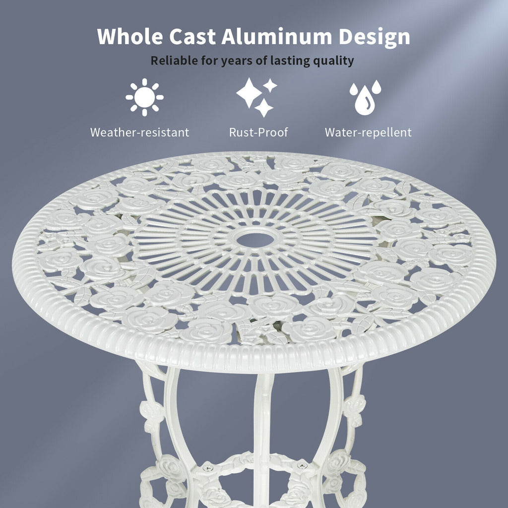 Ensemble de meubles de patio d'extérieur en fonte d'aluminium avec motif rose - Blanc
