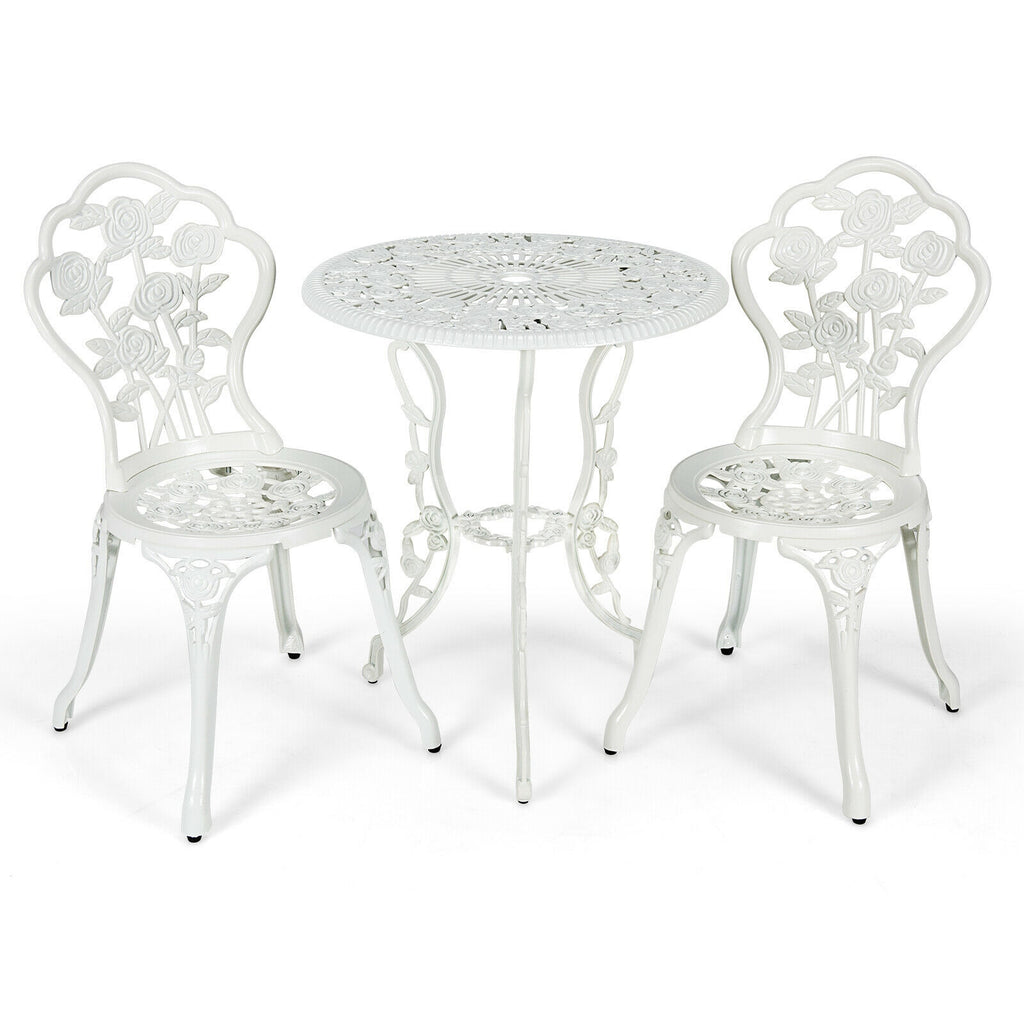 Ensemble de meubles de patio d'extérieur en fonte d'aluminium avec motif rose - Blanc