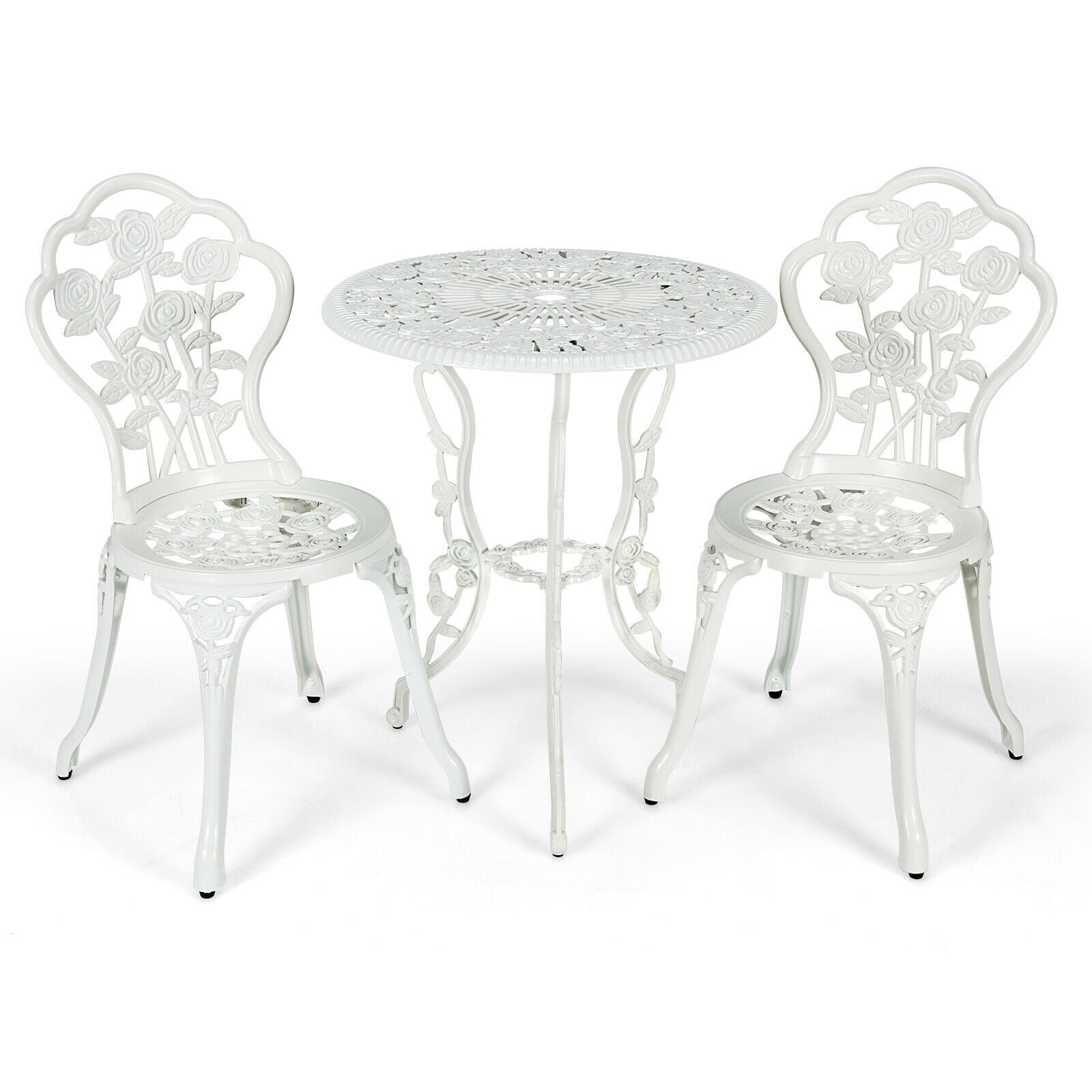 Ensemble de meubles de patio d'extérieur en fonte d'aluminium avec motif rose - Blanc