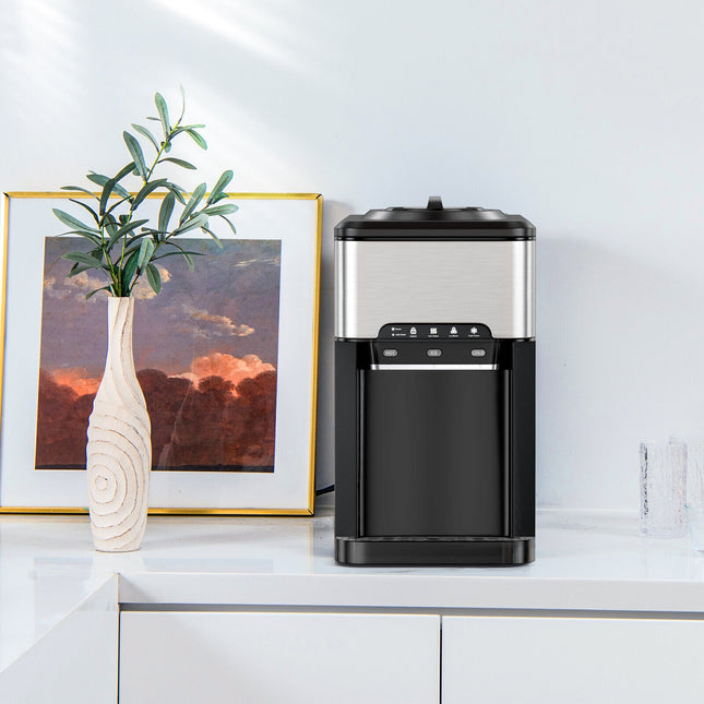 3-in-1 Water Cooler Dispenser with Built-in Ice Maker and 3 Temperature Settings-Silver