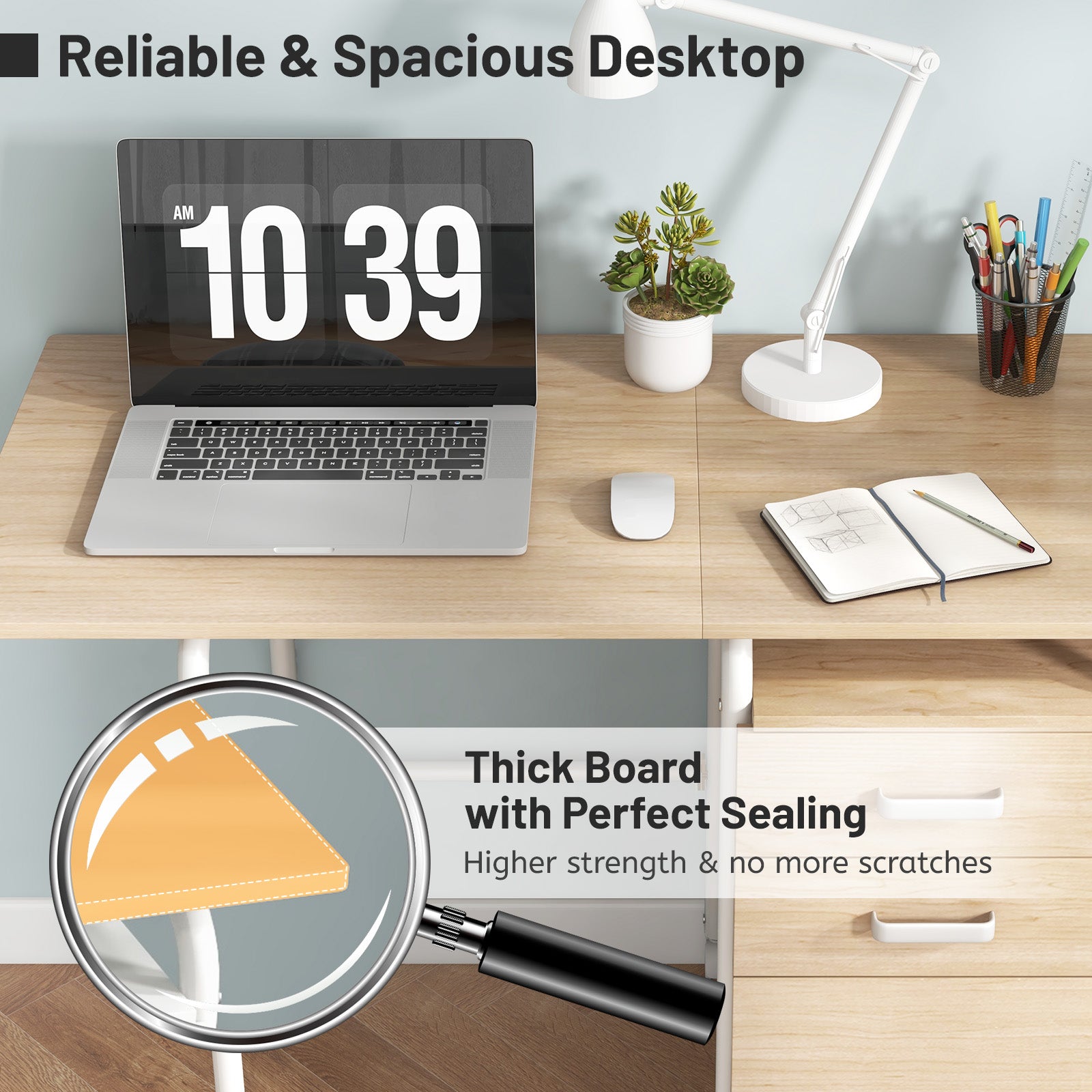 Folding Computer Laptop Desk Wheeled Home Office Furniture-Natural