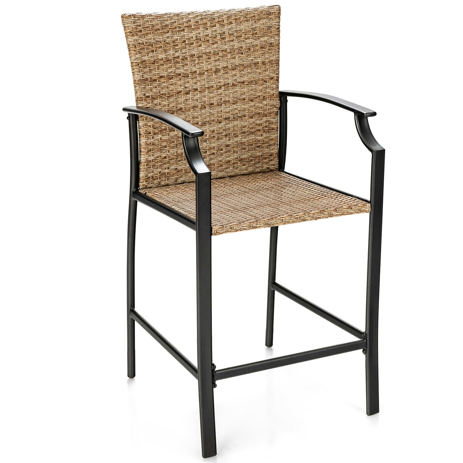 Tabourets de bar en rotin pour patio, lot de 4 avec coussins moelleux