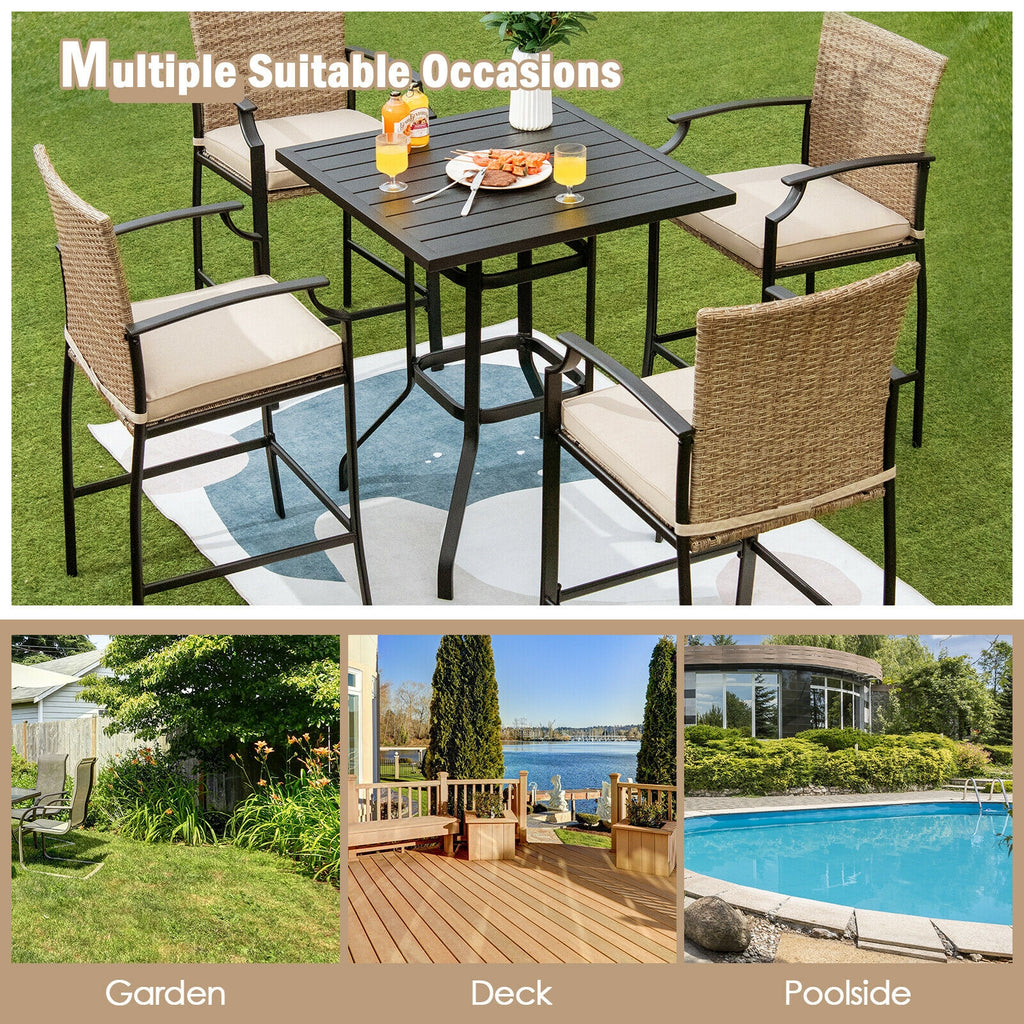 Tabourets de bar en rotin pour patio, lot de 4 avec coussins moelleux