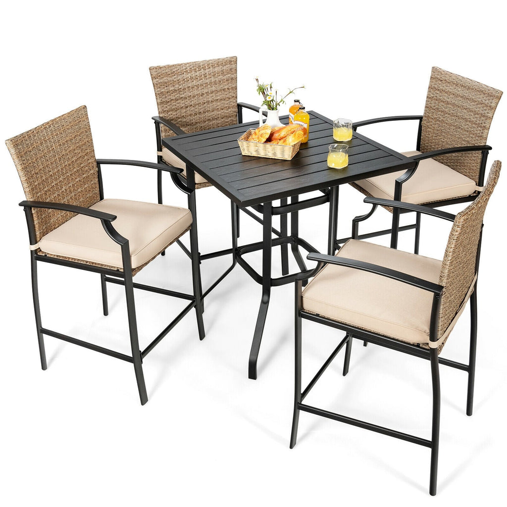 Tabourets de bar en rotin pour patio, lot de 4 avec coussins moelleux
