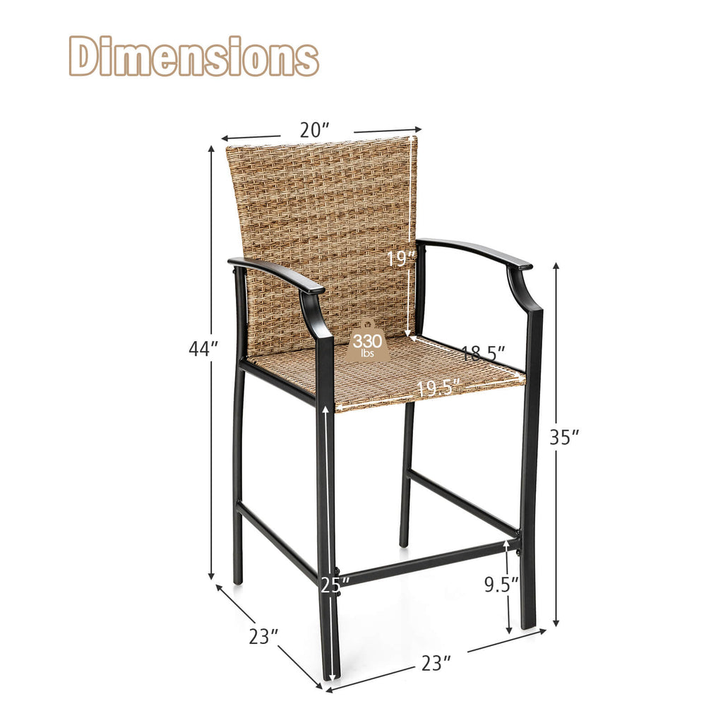 Tabourets de bar en rotin pour patio, lot de 4 avec coussins moelleux