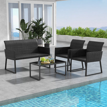 4 Pieces Outdoor Wicker Patio Furniture Set with Quick Dry Foam All Weather for Backyard