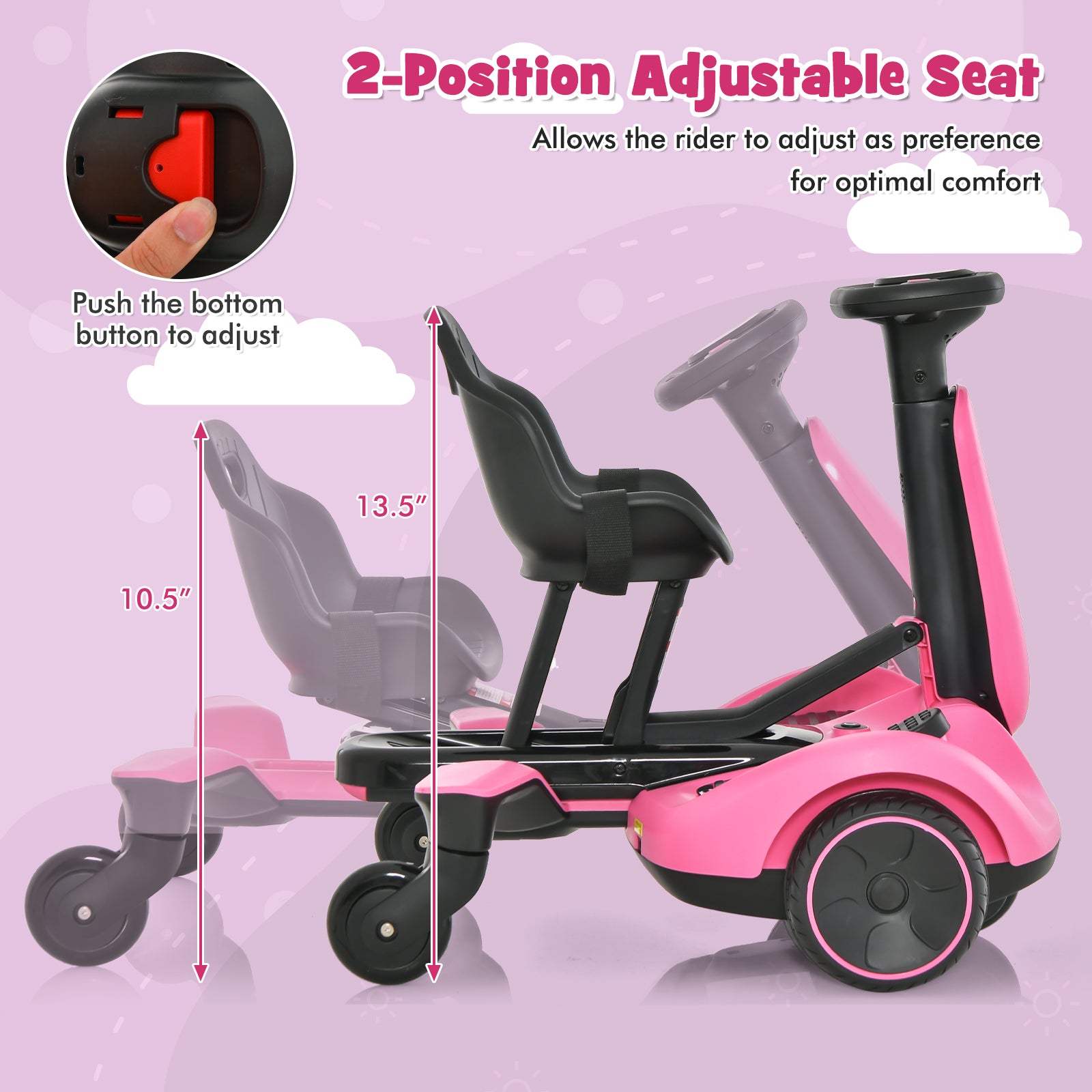6V Kids Ride on Drift Car with 360° Spin and 2 Adjustable Heights-Pink