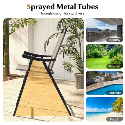 Patio Folding Bar Stool Set of 4 with Metal Frame and Footrest-Coffee