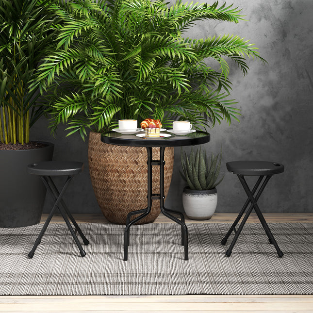 Set of 2 18 Inch Collapsible Round Stools with Handle-Black