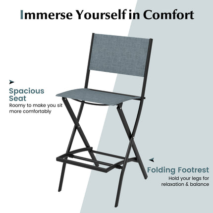 Folding Bar Stools Set of 2 Backrest Humanized Footrest-Blue