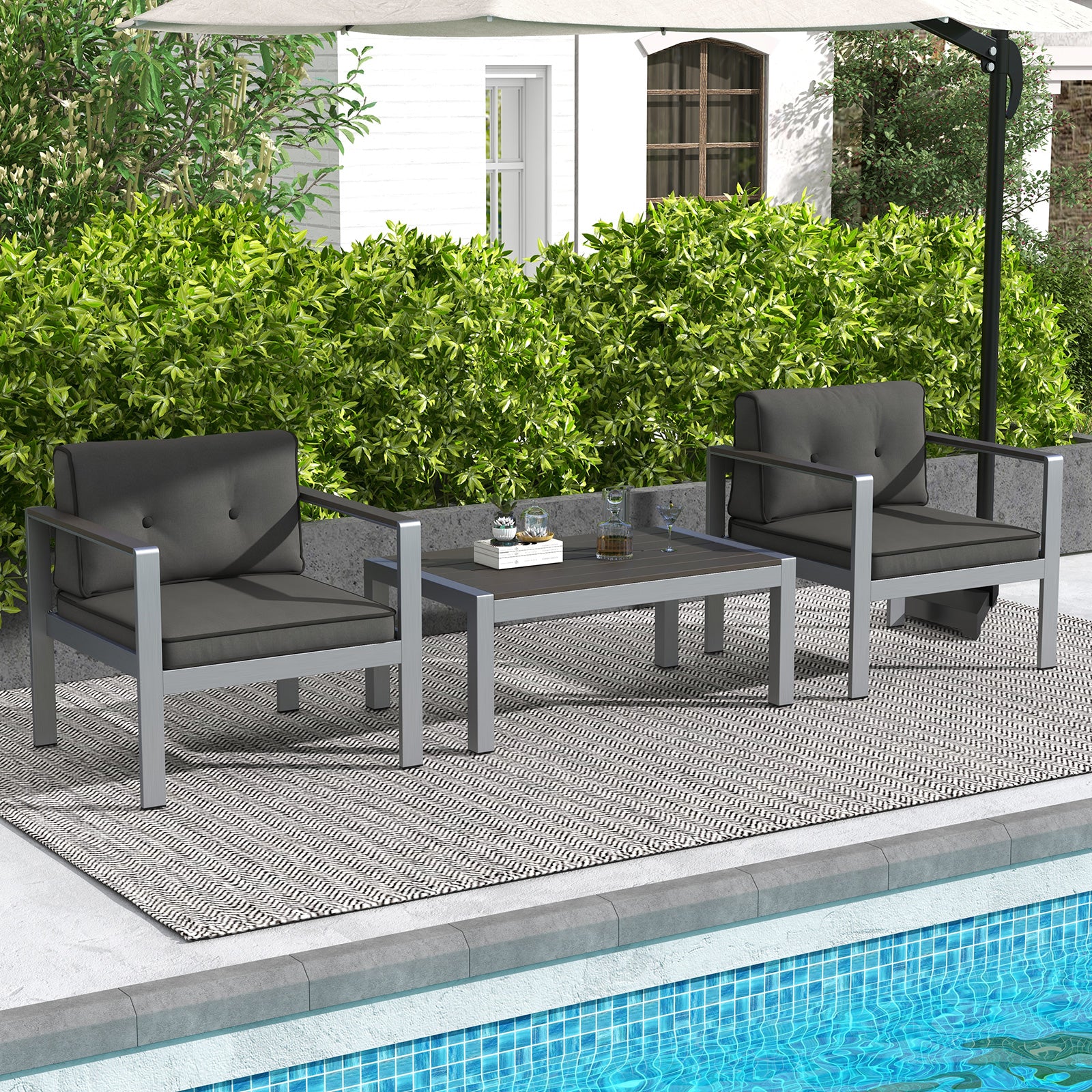 Contemporary Sofa Chair with WPC Armrests and Back Cushions-Gray