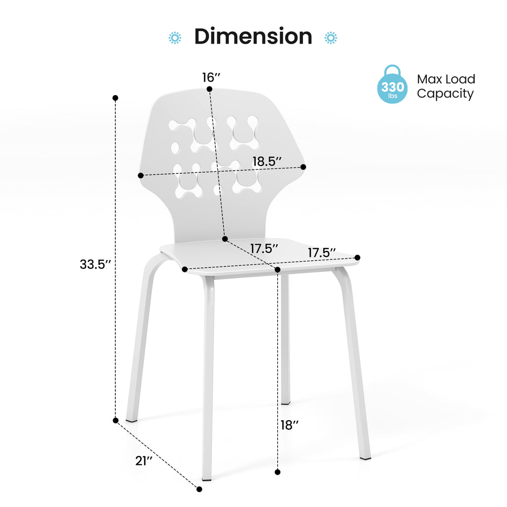 Set of 4 Metal Dining Chair with Hollowed Backrest and Metal Legs-White