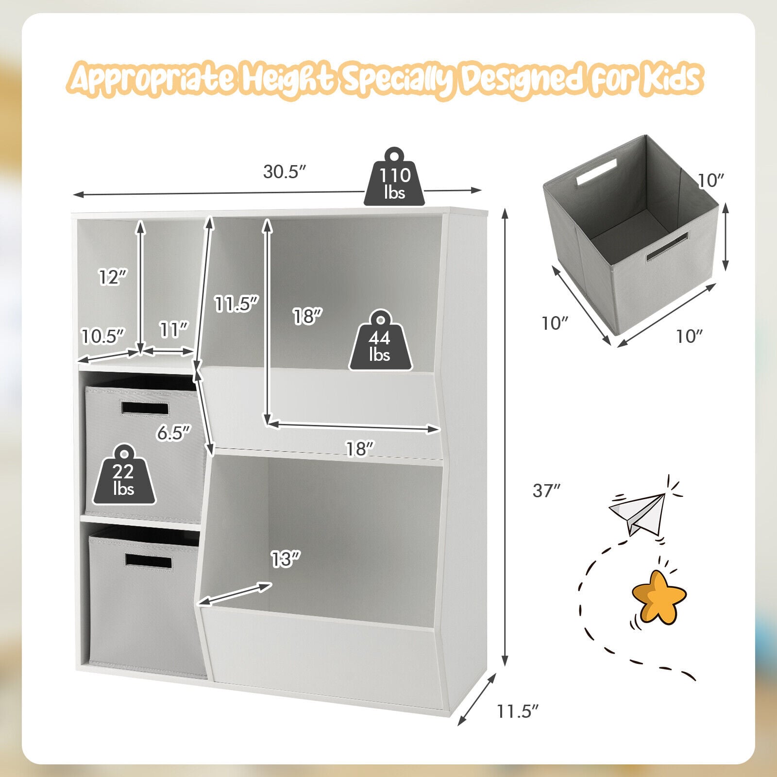 White Kids Toy Storage Cabinet Shelf Organizer