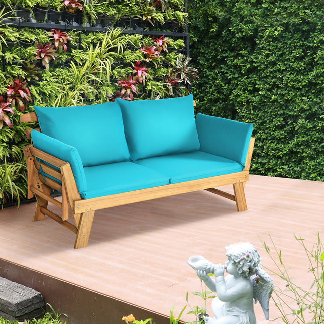 Adjustable Patio Convertible Sofa with Thick Cushion-Turquoise