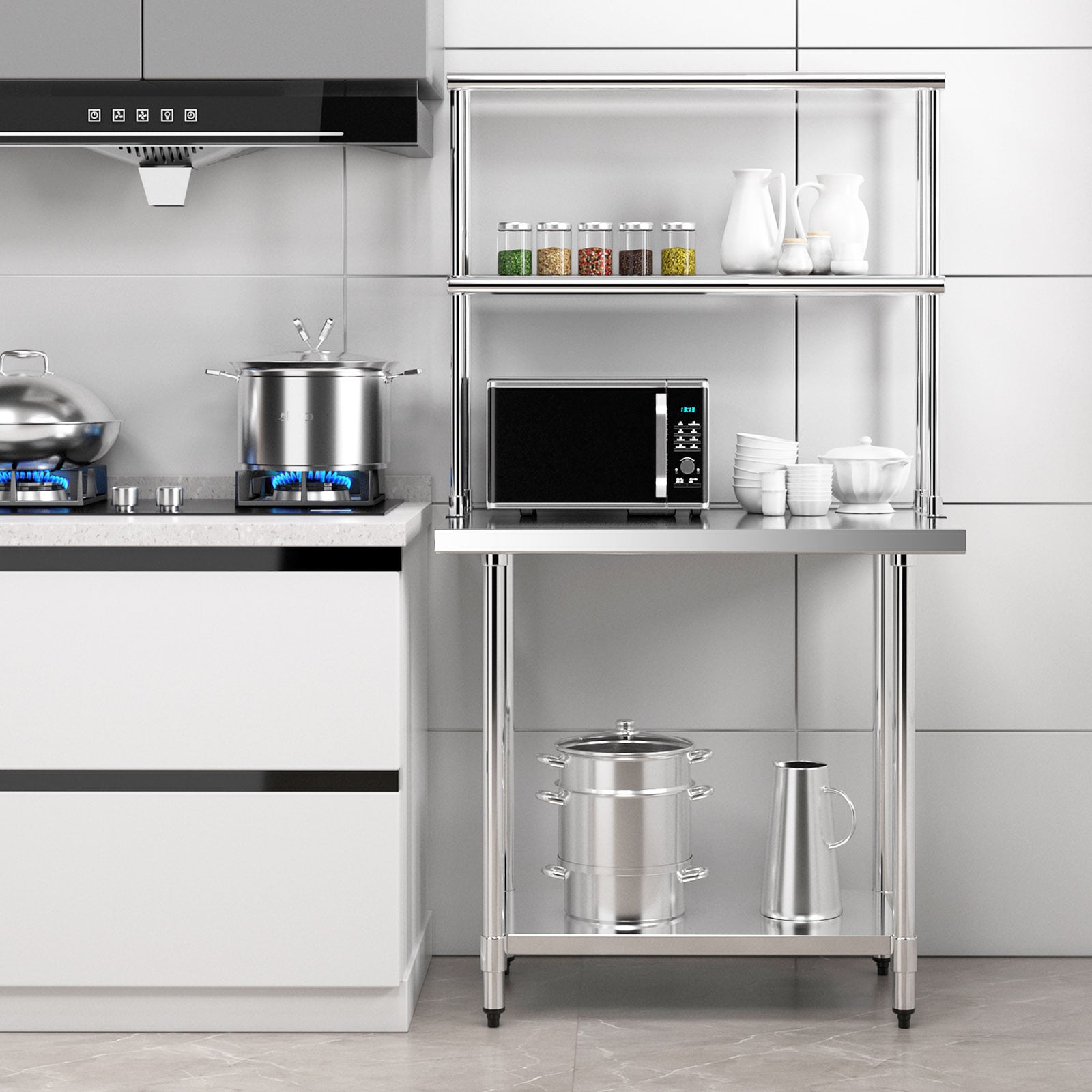 Stainless Steel Overshelf with Adjustable Lower Shelf for Restaurant Kitchen
