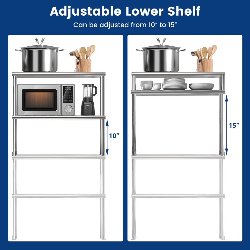 Stainless Steel Overshelf with Adjustable Lower Shelf for Restaurant Kitchen