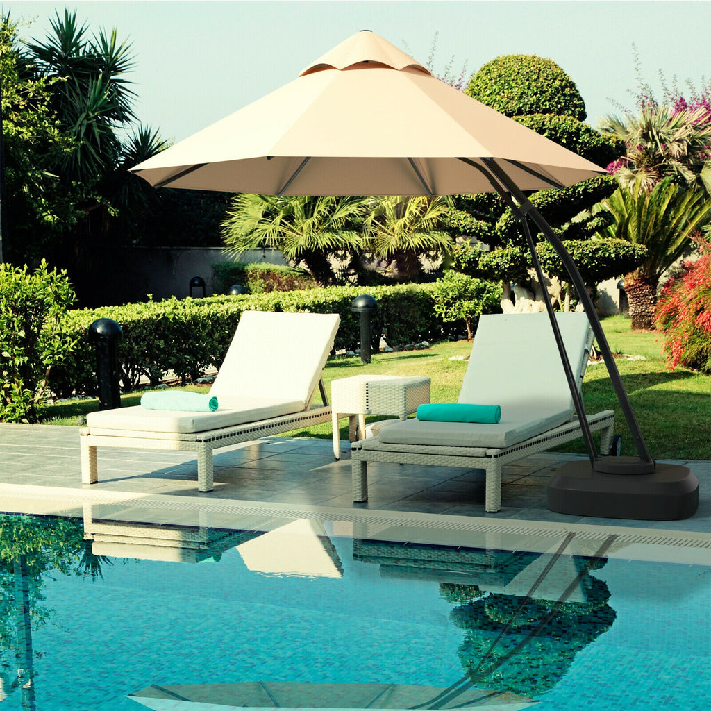 Parasol Déporté de 3,35 m avec Base et Roues - Beige