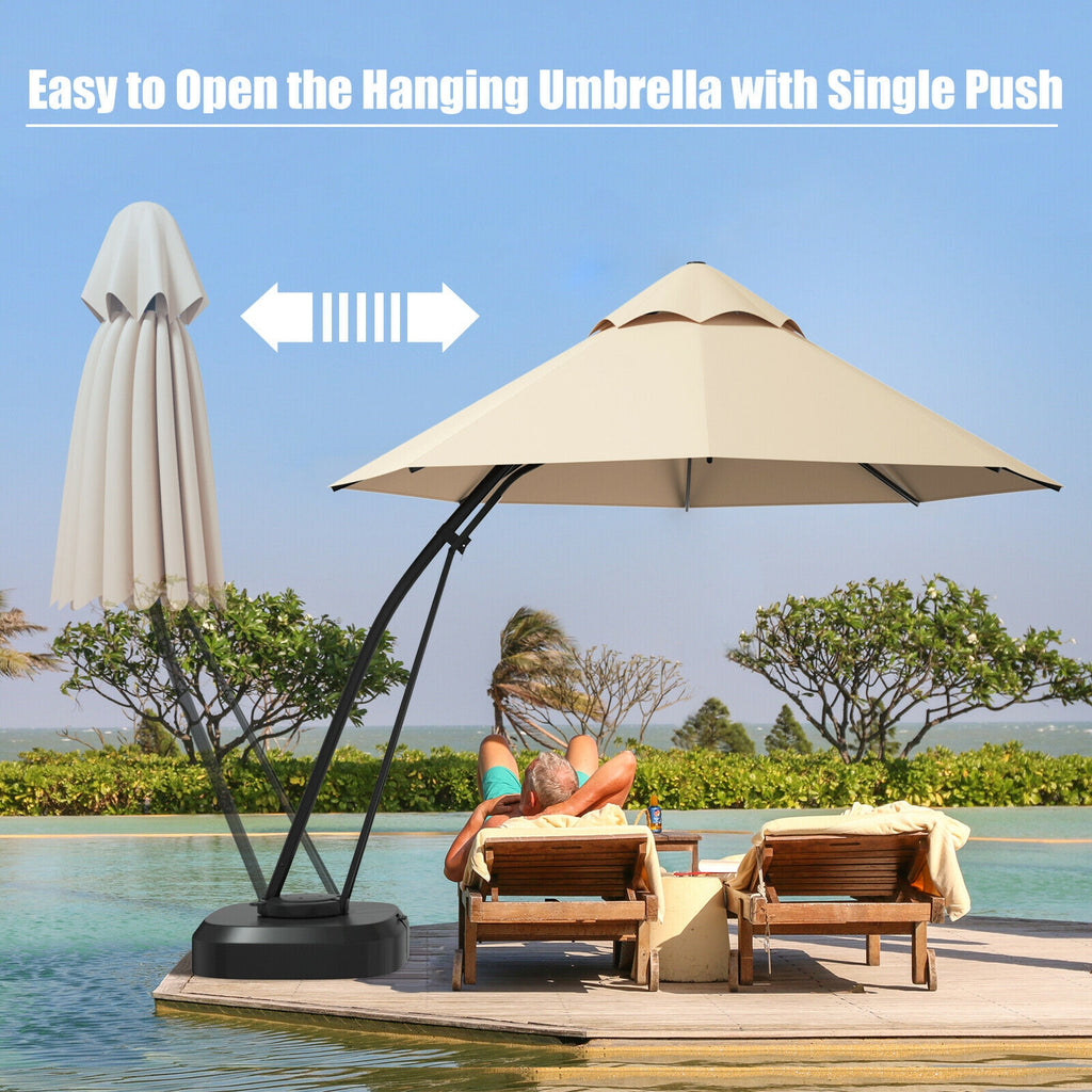 Parasol Déporté de 3,35 m avec Base et Roues - Beige