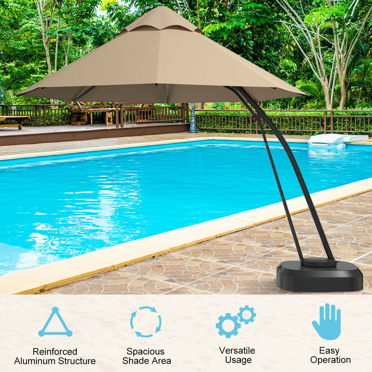 Parasol Déporté de 3,35 m avec Base et Roues - Beige