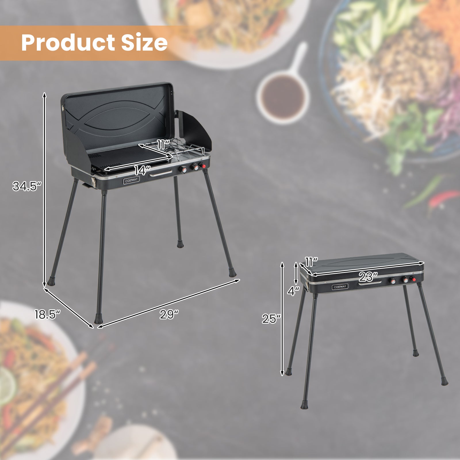 Grill et réchaud de camping à gaz 2-en-1 avec pieds détachables - Noir