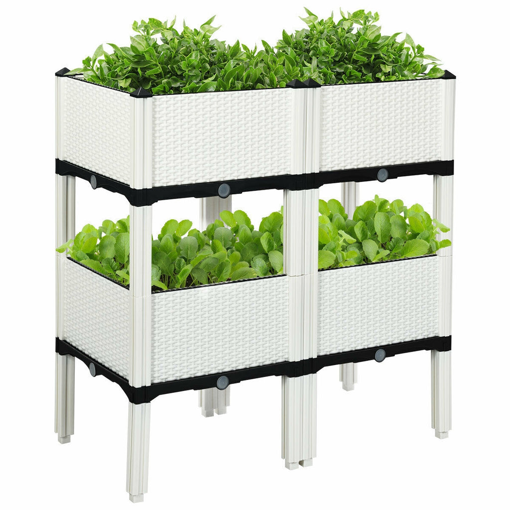Ensemble de 4 jardinières surélevées pour fleurs, légumes et herbes aromatiques - Blanc