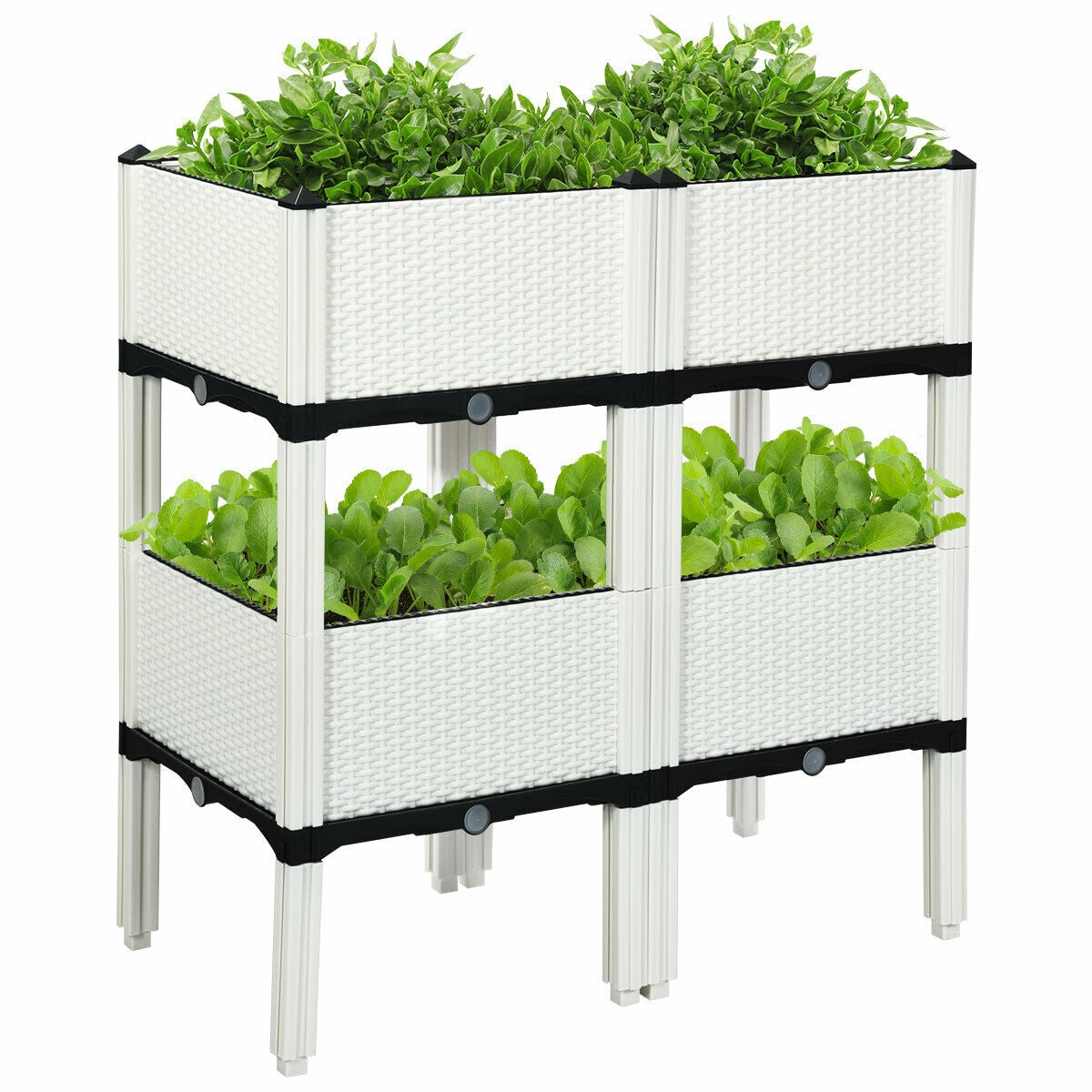 Ensemble de 4 jardinières surélevées pour fleurs, légumes et herbes aromatiques - Blanc
