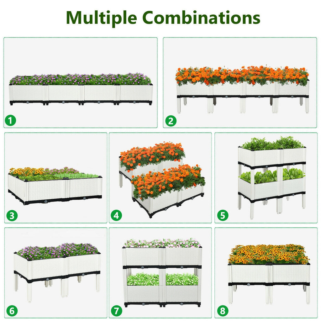 Ensemble de 4 jardinières surélevées pour fleurs, légumes et herbes aromatiques - Blanc